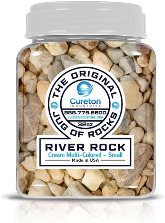 32 oz Jug Multicolor Cream Small River Rock, ½-1½ inch size, for indoor outdoor decor, vase filler, candles, art, crafts, aquariums, fairy gardens, planters, tablescapes, terrariums