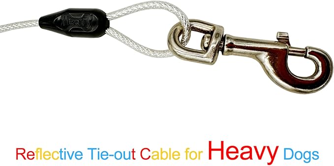 Petest 40ft Reflective Tie-Out Cable for Heavy Dogs Up to 125 Pounds