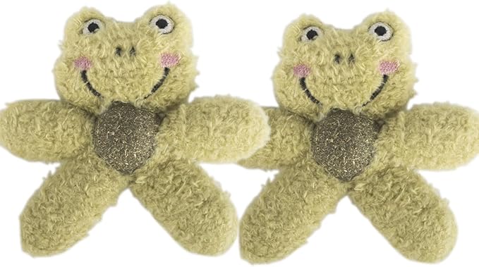 Cat Toys with Catnip Kitten Chew Bite Supplies Boredom Relief Fluffy Kitty Teeth Cleaning Chewing Cat Lovers Interactive Plush Gift (Frog&Frog)