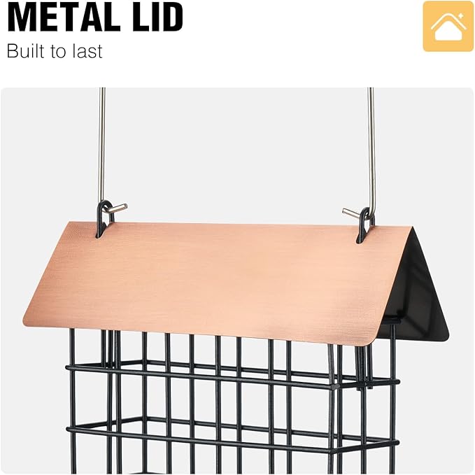 Veehoo 2Pcs Suet Bird Feeder for Outside Hanging with Metal Roof-Suet Cakes Cage Bird Feeder for Outdoors Hanging, Outdoor Garden Wild Bird Feeder Suet Holder, Woodpecker Feeder, Antique Copper