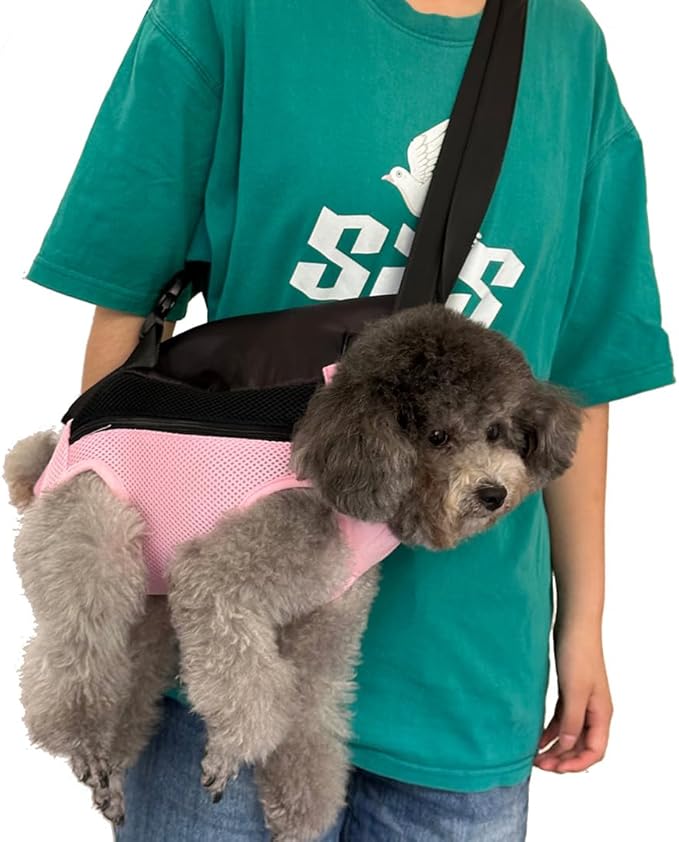 Pet Dog Carrier Backpack, Portable Breathable Mesh Chest Carrier, Polyester Woven Double Shoulder Pet Bag for Outdoor Adventures (Pink, Medium)