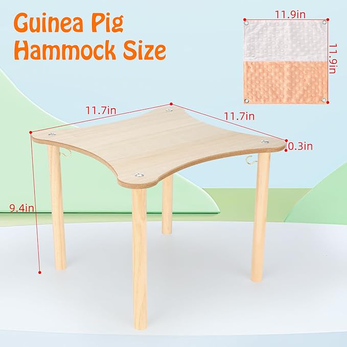 YUEPET Guinea Pig Hammock with Stand, Wooden Guinea Pigs Hideout Soft Ferret Hammock for Cage with Platform for Guinea Pig Ferret Dwarf Rabbit Chinchilla Hamster