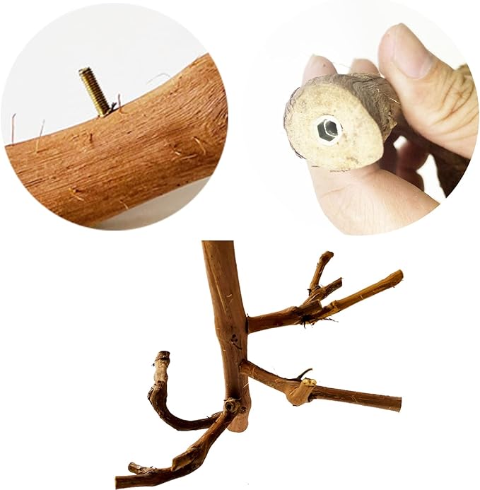 Allazone Natural Parrot Perch Bird Stand Branch Wild Grape Stick Paw Grinding Branch Parakeet Climbing Standing Branches Toy Chewable Cage Accessories for Small Lovebirds Budgies Cockatiels