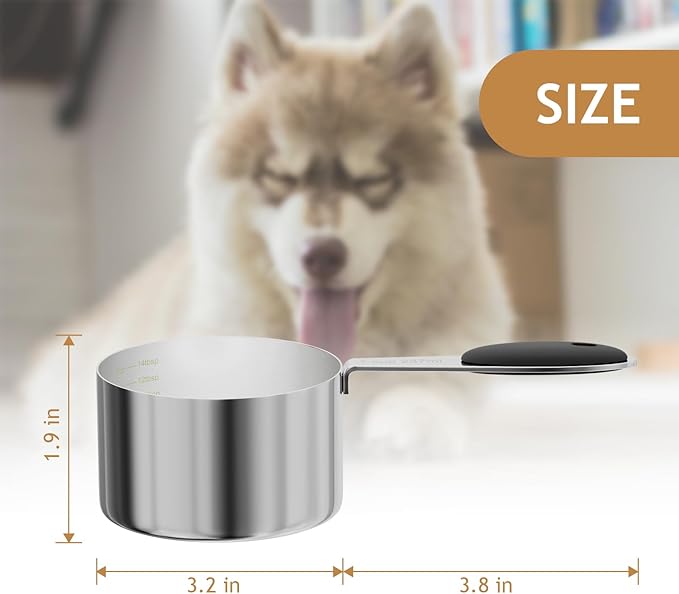 1PCS 1CUP(237ml) Dog Cat Food Scoop, Stainless Steel Measuring Cup, Metal Pet Scooper with Inner Precision Scale Measurement