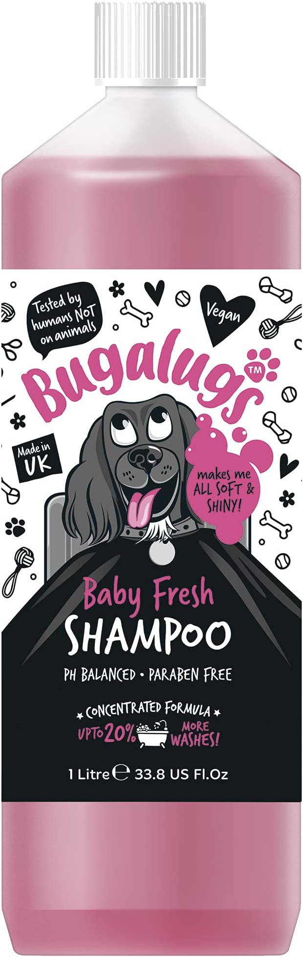 BUGALUGS Baby Fresh Dog Shampoo Dog Grooming Shampoo for Smelly Dogs with Baby Powder Scent (33.8 FL Oz, 1 Pack)