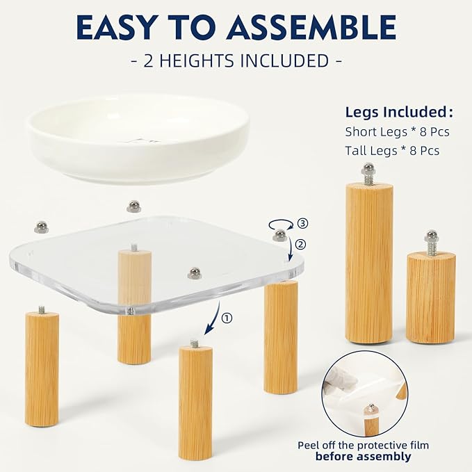 Elevated Cat Bowls for Indoor Cats – Raised Acrylic Cat Bowl Stand with 5.8 Inch Wide Ceramic Dishes, Pet Food Table Plate for Easy Feeding, Whisker Friendly(White,Set of 2)