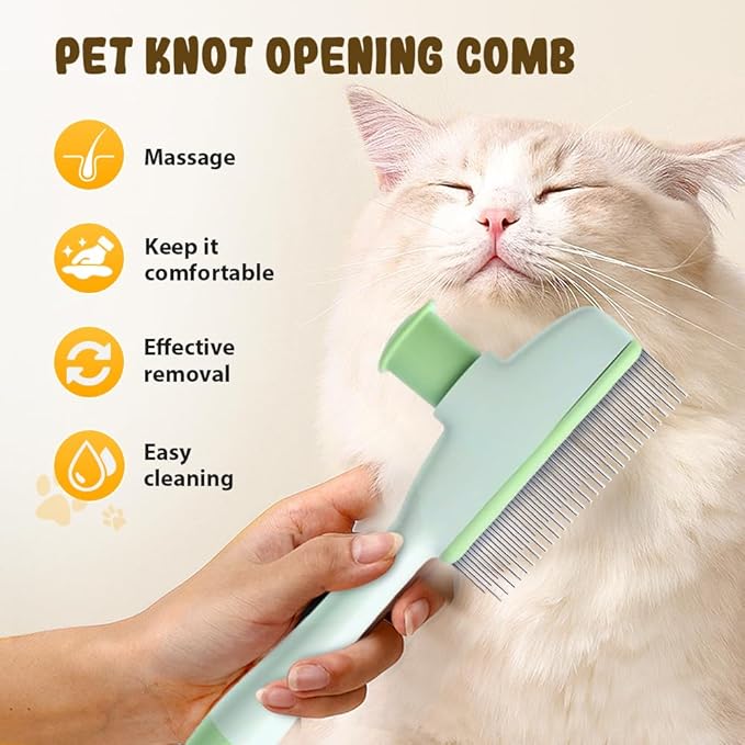 Pet Hair Removal Comb, 2025 New Flea Comb, Multifunctional Grooming Brush for Home Use, Portable Shedding Brush for Pet Owners (Yellow+Green)