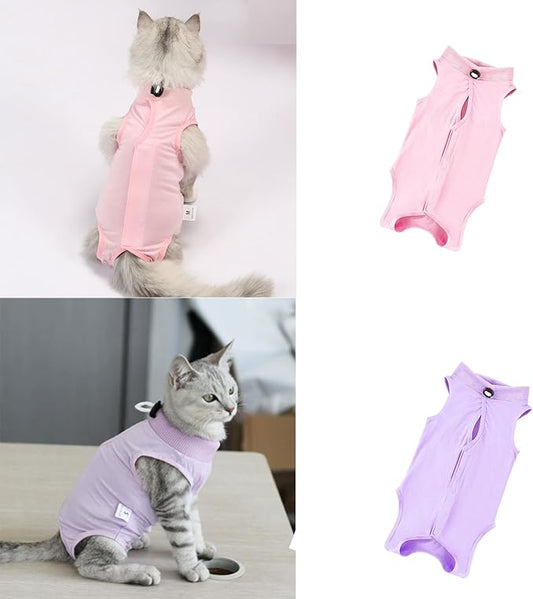 2 PCS Cat Recovery Suit for Spay Abdominal Wounds Female, Cat Onesie for Cats After Surgery, Pet Surgery Recovery Suit Kitten Onesie for Cats Anti Licking (Pure(2 PCS), Medium)