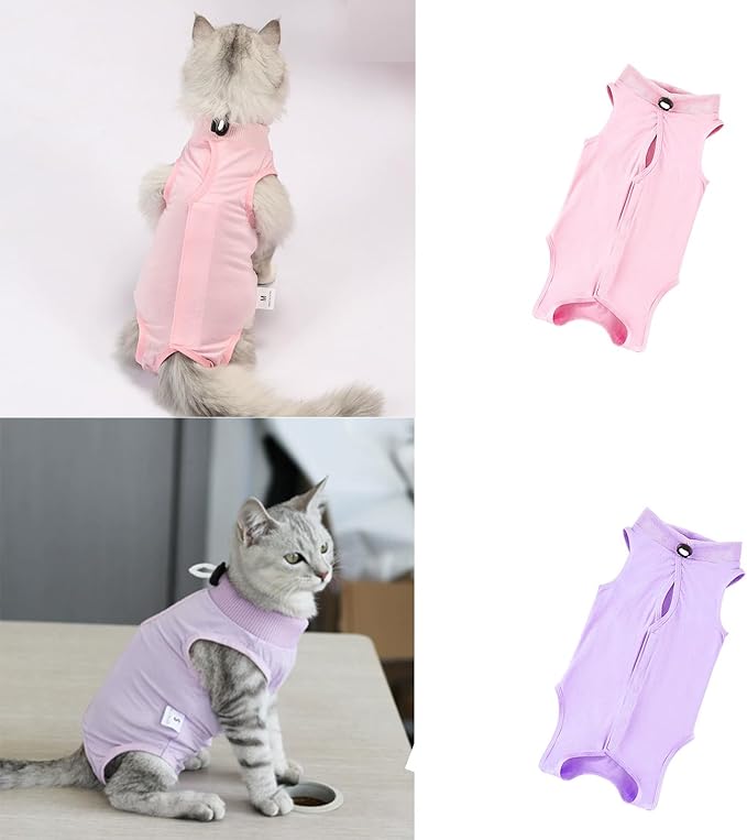 2 PCS Cat Recovery Suit for Spay Abdominal Wounds Female, Cat Onesie for Cats After Surgery, Pet Surgery Recovery Suit Kitten Onesie for Cats Anti Licking (Pure(2 PCS), Large)
