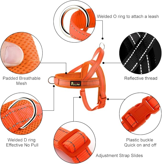 Plutus Pet No Pull Dog Harness with Breathable Mesh Padded, Adjustable Reflective Escape Proof Dog Harness, Quick Fit Dog Vest Harness for Small Medium Large Dogs(XS, Orange)