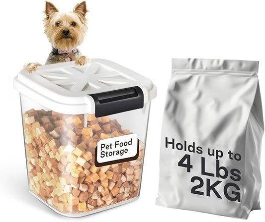LivLab Mker Pet Food Storage Container, 5 lbs Dog Cat Treat Storage Bin with Lid, Dry Food Storage for Dog Treats, Cat Food, Cereal, Rice, Birds (4 lbs) - White