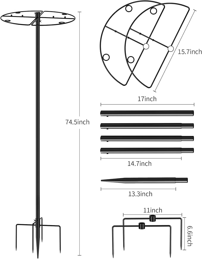 Bird Feeder Pole Stand - 74.5 Inch Bird Feeding Station with Semicircular Hook for Outdoors, 22 Hanging Areas for Suet Feeders, Plant Baskets, Lanterns, Wind Chime, Slip-Fit Connection