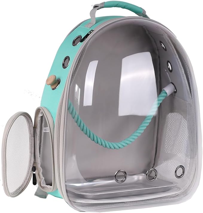 Bird Travel Backpack Carrier, Clear Bubble Window Transport Backpack for Birds, Space Capsule Astronaut Liked Vet Carry School Bag for Parakeet Parrot (M-GRN, Clear Bubble)