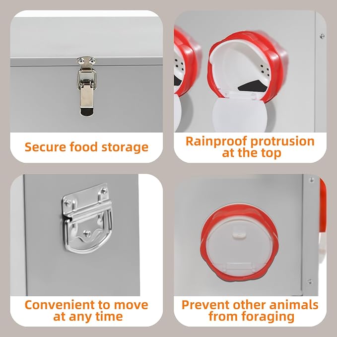 XKV Metal Automatic Chicken Feeder 90LBS with 8 Ports,No Feed Waste,All Seasons Support,Weather-Resistant and Animal-Proof,Suitable for Chicken,Geese,Ducks,Turkeys,Quails