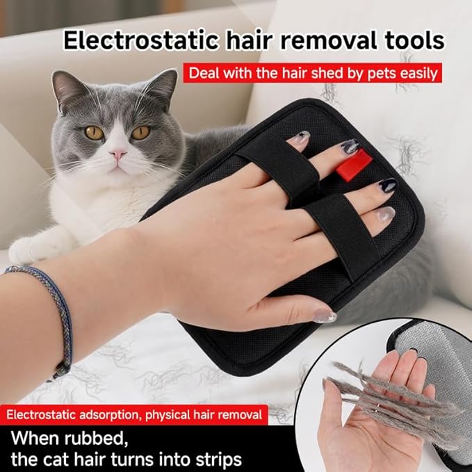 Pet Hair Remover, Electrostatic Pet Hair Removal Gloves-2-piece Set, Reusable Cat & Dog Hair Remover for Couch, Furniture, Carpet, Curtain, Upgraded Animal Fur Removal Tool