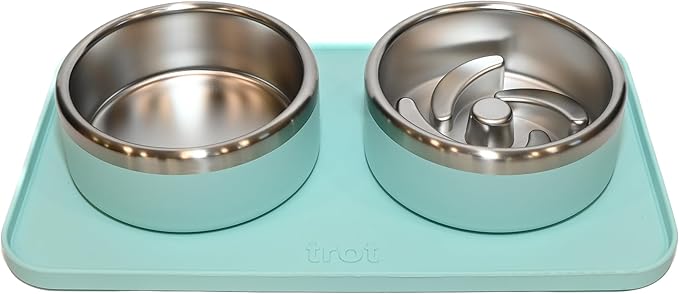 Trot Pets Premium Dog Bowls | Stainless Steel Bowl Set for Small, Medium, or Large Dogs | Non-Slip Food and & Water Slow Feeder | Durable, BPA-Free, Anti-Skid, Dishwasher Safe (Sky, Small)