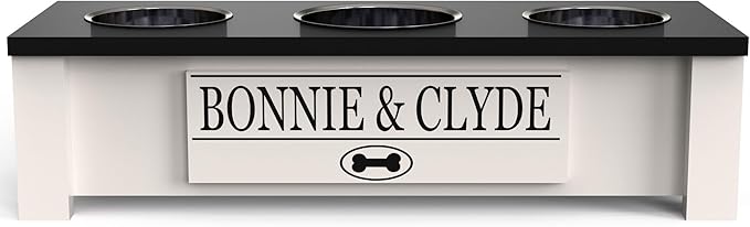 GrooveThis Woodshop - Personalized Elevated Triple Dog Bowl Stand for Large, Medium, Small, X-Small Dogs - 3 Stainless Steel Food and Water Bowls - Raised Dog Dish with Internal Storage (Small, Black)