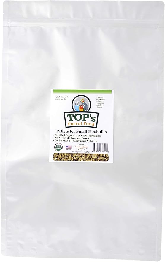 TOP's Parrot Food Bird Pellets for Small Hookbills - Non-GMO, Peanut Soy & Corn Free, USDA Organic Certified (10lbs)