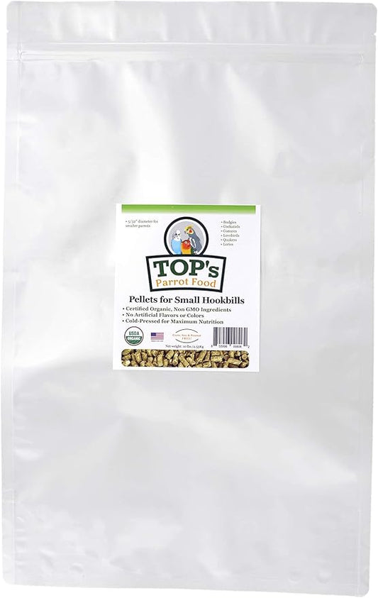 TOP's Parrot Food Bird Pellets for Small Hookbills - Non-GMO, Peanut Soy & Corn Free, USDA Organic Certified (10lbs)
