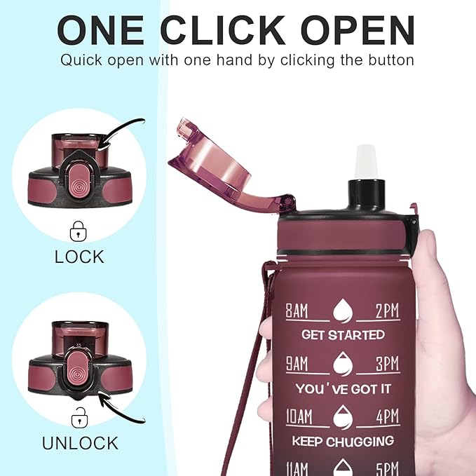 Enerbone Water Bottle, Leakproof BPA & Toxic Free, Motivational Water Bottle with Times to Drink and Straw, Fitness Sports Water Bottle with Strap for Office, Gym, Outdoor Sports