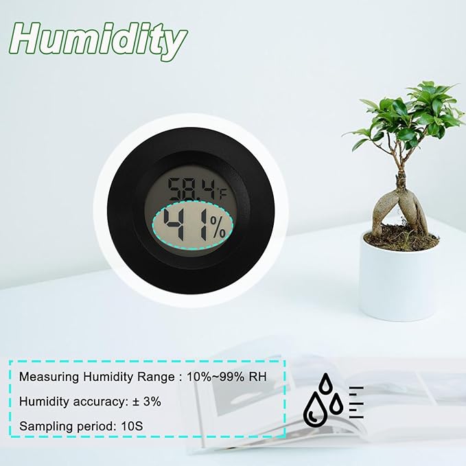 Mini Hygrometer Digital Thermometer Humidity Meter Hygrometer Thermometers Indoor/Outdoor Humidity Monitor Reptile Thermometer for Humidors Greenhouse Garden Cellar Fahrenheit(℉)/ Celsius(℃) 4 Pack