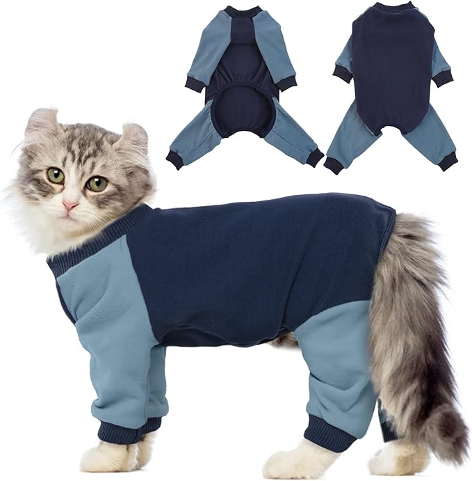 QBLEEV Cat Pajamas for Cats Only, Sticky Hair Cat Clothes, Prevent Lost Fur Kitten Onesie Shirts Costumes Outfits for Daily Wear Parties Photography, Cat Recovery Suit for Cats or Small Dogs