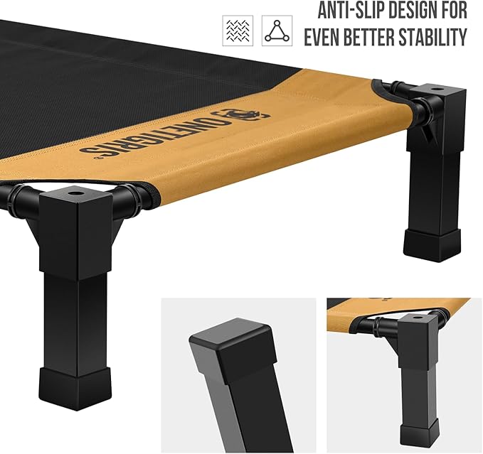 ONETIGRIS Elevated Dog Cot, Raised Bed for Medium Large Dogs Indoor Outdoor Cooling Elevated Dog Beds with Breathable Teslin Mesh and No-Slip Feet (Brown, Large)