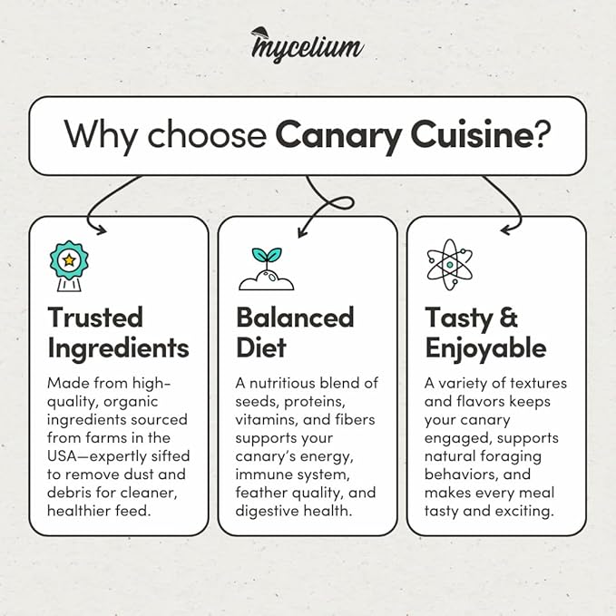 Mycelium Canary Cuisine Bird Food (5 LB Bag) | Organic Canary Seed Mix with Real Fruits & Veggies | Vitamin-Enhanced Daily Feed for Immunity | No Additives, Dust, or Debris | Non-GMO & USA Made