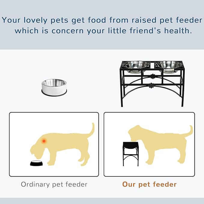 PawHut Elevated Dog Bowls, Double Stainless Steel Heavy Duty Dog Food Bowl Elevated Pet Feeding Station, 14" H