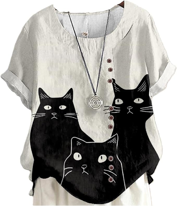 Japanese Print Women Summer Shirts Flower Bird Graphic Plus Size Tunic Tops Crewneck Short Sleeve Blouses