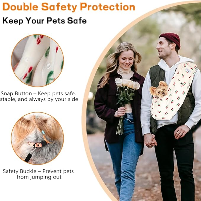 Dog Sling Carrier for Cats and Small Dogs – Hands Free Pet Sling with Adjustable Safety Strap & Buckle, Soft Cat Sling Carrier for Snuggling, Portable Dog Carrier Sling (Large, Cherry)
