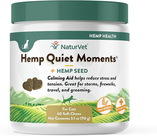 NaturVet Hemp Quiet Moments Plus Hemp Seed for Cats, 60 ct Soft Chews, Made in USA