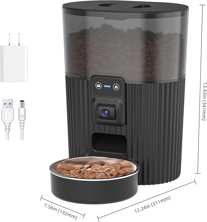 PAPIFEED Automatic Cat Feeder with Camera, ‌Adjustable Angle 2.4G WiFi Pet Feeder，3.5L/15 Cup Timed Dispenser,Timed Feeder for Remote Feeding with Stainless Steel Bowl up to 10 Meals Per Day with APP