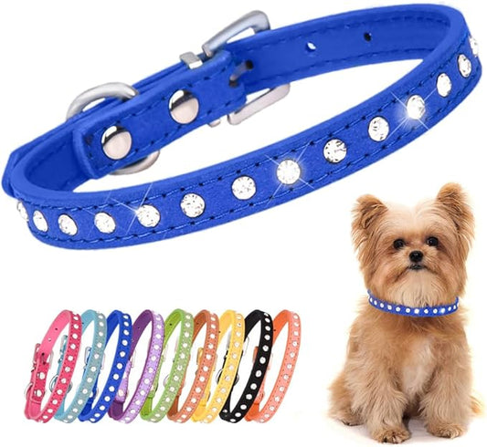 Blue Rhinestone Dog Collars for Small Dogs, Pretty Bling Puppy Collar Crystal Jewel Glitter Diamond Cat Collar for XXS Xs Small Medium Pet Female Dogs Girl, S