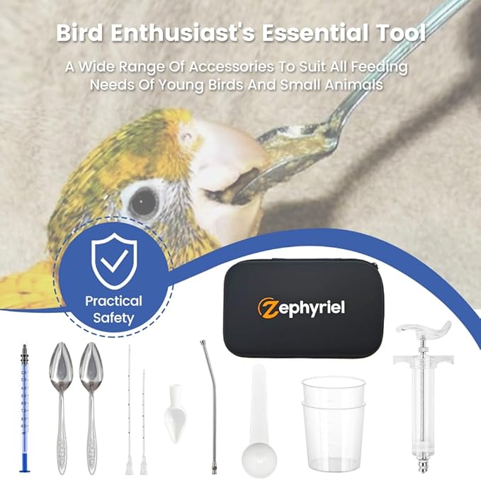 12 PCS Baby Bird Feeding Syringe Set with Storage Bag Professional Parrot Syringe Feeder Bird Hand Feeding Tubes Kit for Parakeets, Cockatiels, African & Amazon Grey Parrots, Cockatoos, Macaws