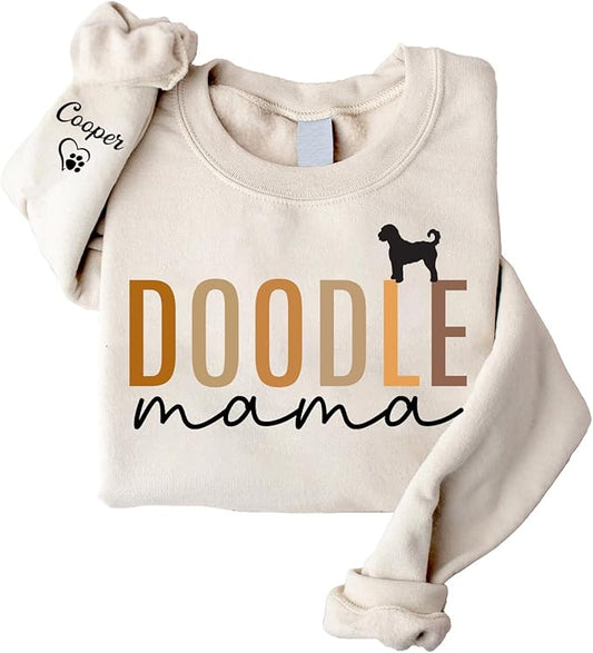 LOVELYPOD Custom Dog Mama Sweatshirt with Dogs Name on Sleeve, Fur Mom Sweater, Dogs Lover