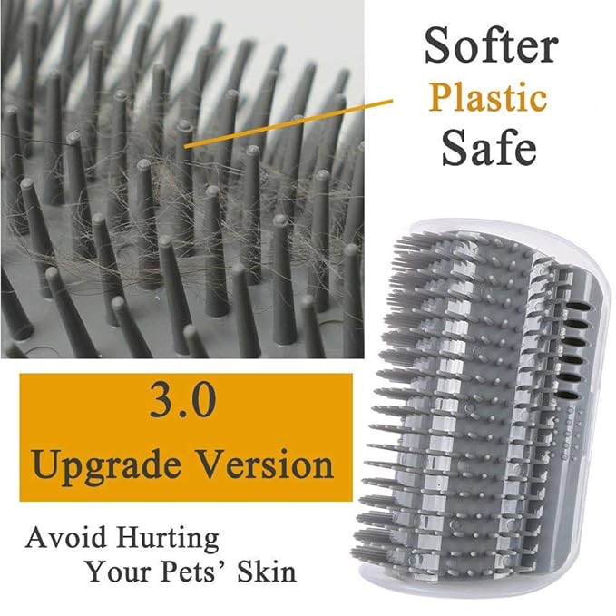 3.0 Softer Cat Self Groomer with Catnip, Dog Cat Corner Groomer,Wall Corner Scratcher Comb,Grooming Massage Brush, Perfect Scratch Massager Tool for Long & Short Fur Kitten/Puppy (2 Pack)