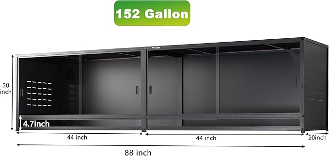 PVC Reptile Terrarium 88x20x20inch Large Reptile TerrariumTempered Glass Doors Habitat 152 Gallon for Bearded Dragon Gecko Lizard Snake, Wide Breeding Lounge Vivarium Area with Combination Lock