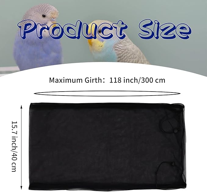 Daoeny Large Bird Cage Cover, Bird Cage Seed Catcher, Adjustable Soft Airy Nylon Mesh Net, Birdcage Cover Skirt Seed Guard for Parrot Parakeet Macaw African Round Square Cages (Black)