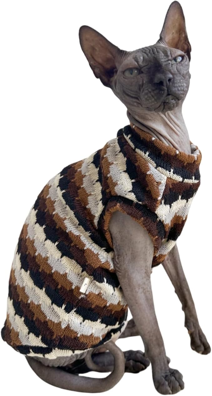 Sphynx Cat Clothes Hairless Cat Vest Elastic Cat Sweater Outfit, Pet Clothes for Sphynx Cat Coat for Cats and Small Dogs Apparel, Hairless cat Shirts Sweaters (Chestnut, Small)