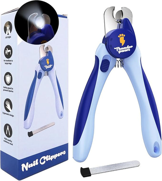 LED Dog Nail Clippers with Light, Trimmers with Protective Guard, Quick Sensor, Safety Lock and Nail File - Suitable for Large and Small Dogs & Cats (Blue, LED)