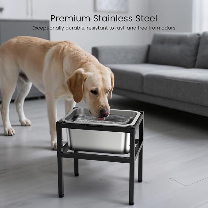 Elevated Dog Water Bowl 3 Gallons, 4 Height Adjustable Raised Doggy Bowl with Stand for Large Breed, Full Stainless Steel Food Bowl for Relief Joint Pressure, Dog Food and Water Bowls