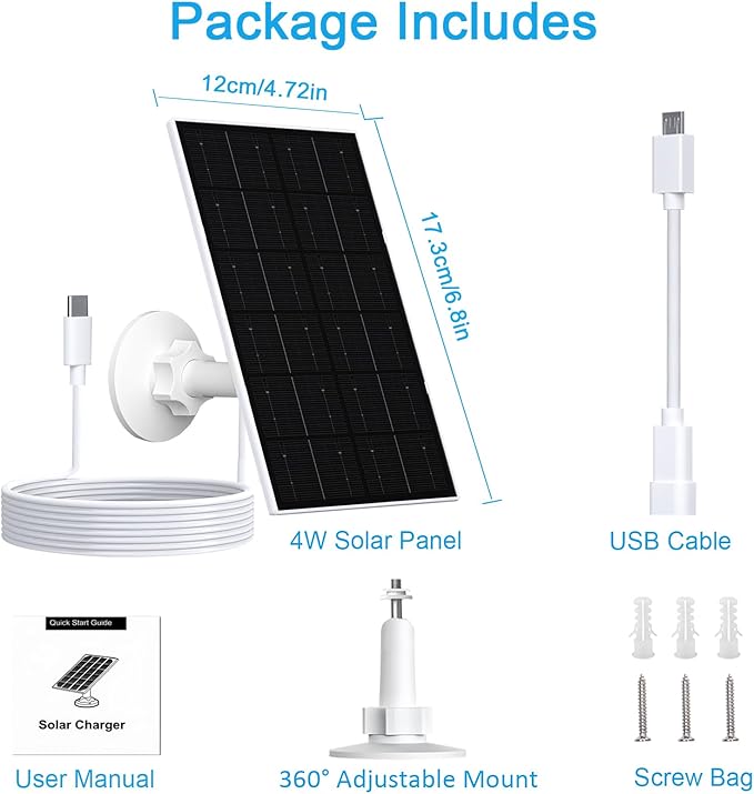 FUTUREZEN 4W Solar Panel for Bird Feeder Camera, USB-C/Micro USB Solar Charger with IP66 Waterproof, 360° Adjustable Mount, 9.8FT Cable