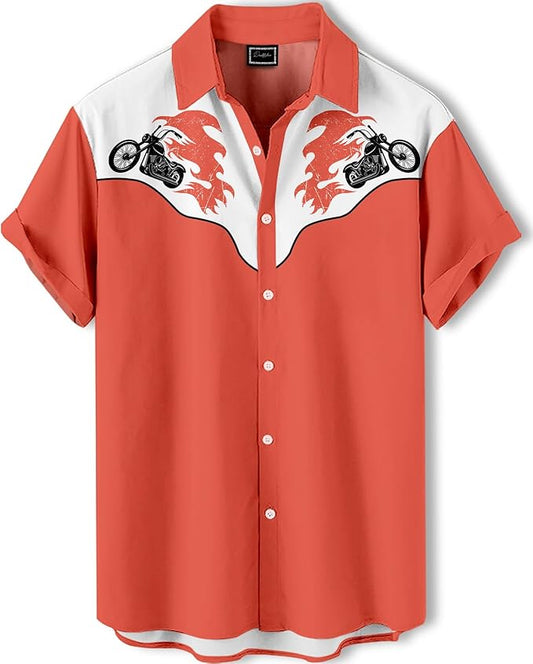 Men’s Hawaiian Shirt Western Cowboy Symmetrical Print Short Sleeve Button Down Casual Beach Holiday Summer Shirt