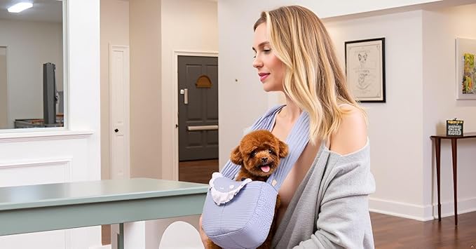 Pet Sling Carrier for Small Dogs ANG cat 3-8 lbs, Breathable Cotton Dog or Cats Purse Carrier with Storage Pocket,for mom Gifts,Hand Free Travel Chest Cat Sling Light Blue (Blue)