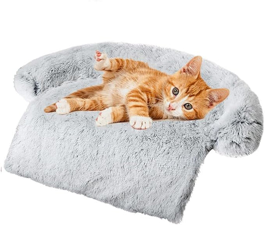 Calming Dogs/Cats Bed Mats, Dog Pad Washable Removable Couch Cover, Plush Long Fur Mat for Pets, Waterproof Lining, Perfect for Small, Medium and Large Dogs and Cats (Gradient Gray, 31"x23")
