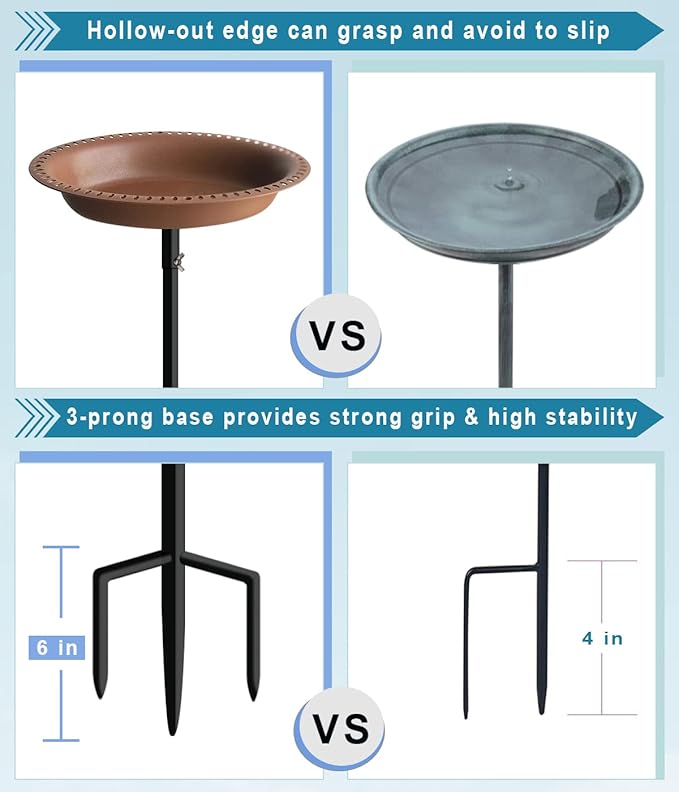 Koutemie 1-¼ Gallon Detachable Free Standing Garden Bird Bath Bird Feeder Bowl with Metal Stake for Outdoor, Deep Brown, 29 Inch