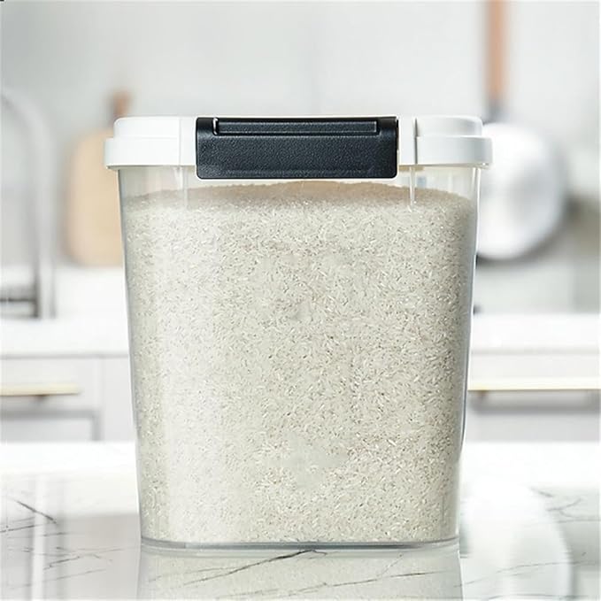 HANAMYA 30 LB Rice Storage Container with Measuring Cup, BPA free, For Rice | Grain | Pet Food | Flour, 2 coun, Clear & Black