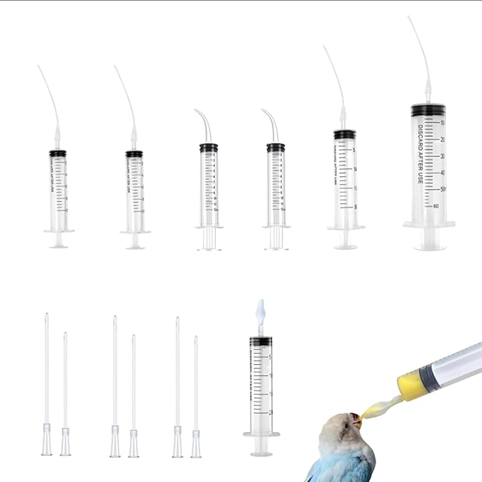 Baby Bird Feeding Syringe Set, Pet Parrot Milk Feeding Syringe with Tubes, Manual Syringe Feeder, Liquid Food, Reusable, Syringe with Spoon Tip（10ml*2+12ml*2+20ml+60ml）