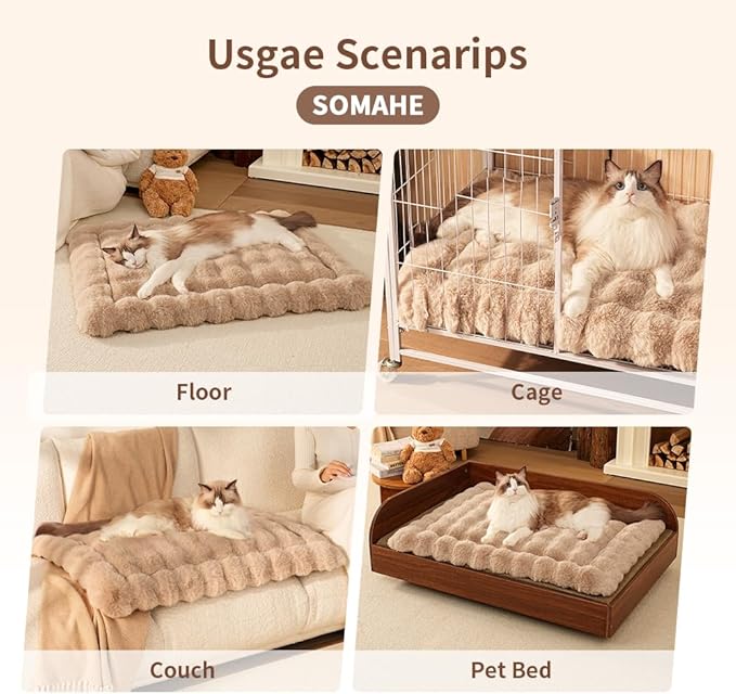 Cat Beds for Indoor Cats Faux Fur Pet Pad Mat Plush Kitten Bed with Non-Slip Bottom for Carriers/Couch Dog & Puppy Friendly 35 x 27 Inch X-Large Coffee